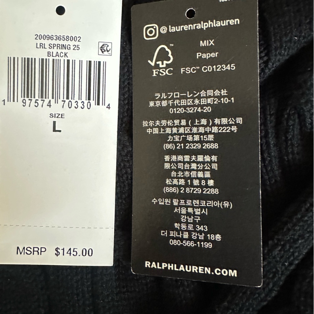 NWT Ralph Lauren Cotton  Black & White Cotton Sweater Size Large - Picture 4 of 12